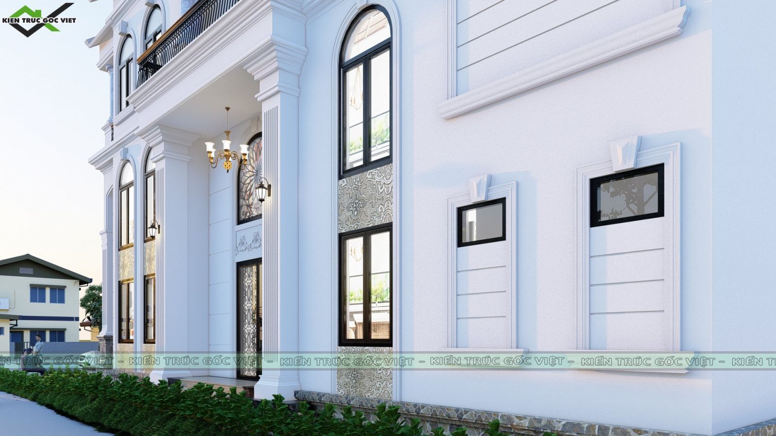 Phối cảnh ngoại thất biệt thự 2 mặt tiền 