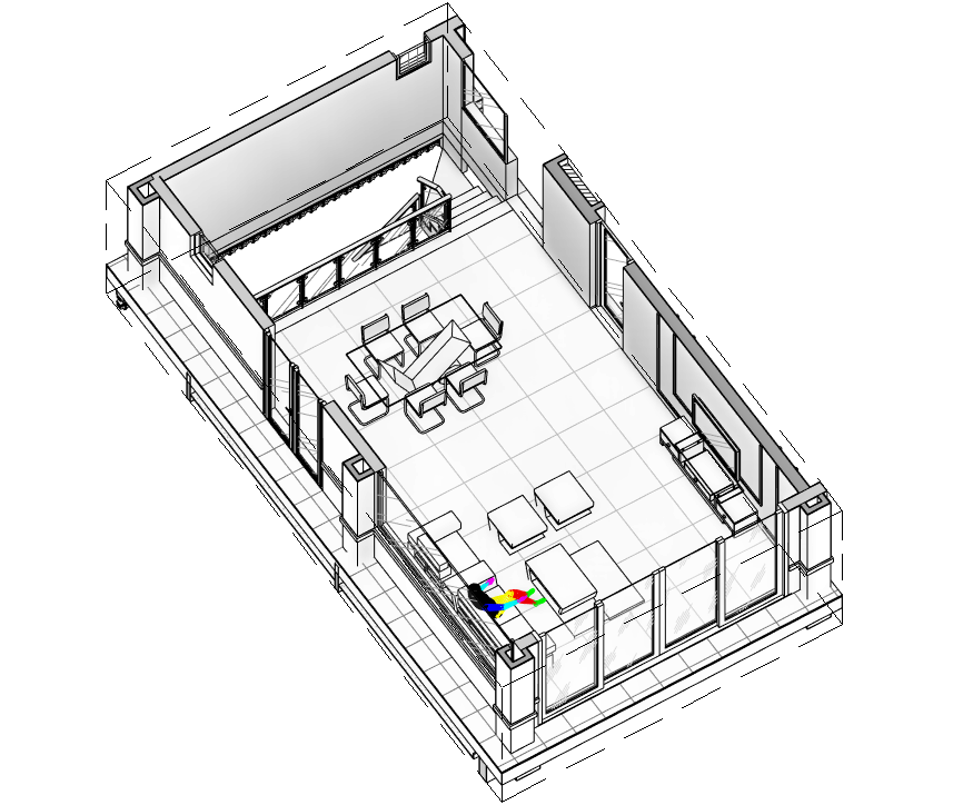 Lên 3d mặt bằng phòng sinh hoạt chung
