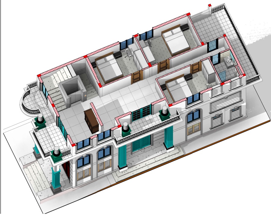 Mặt bằng 3d tầng lầu 1