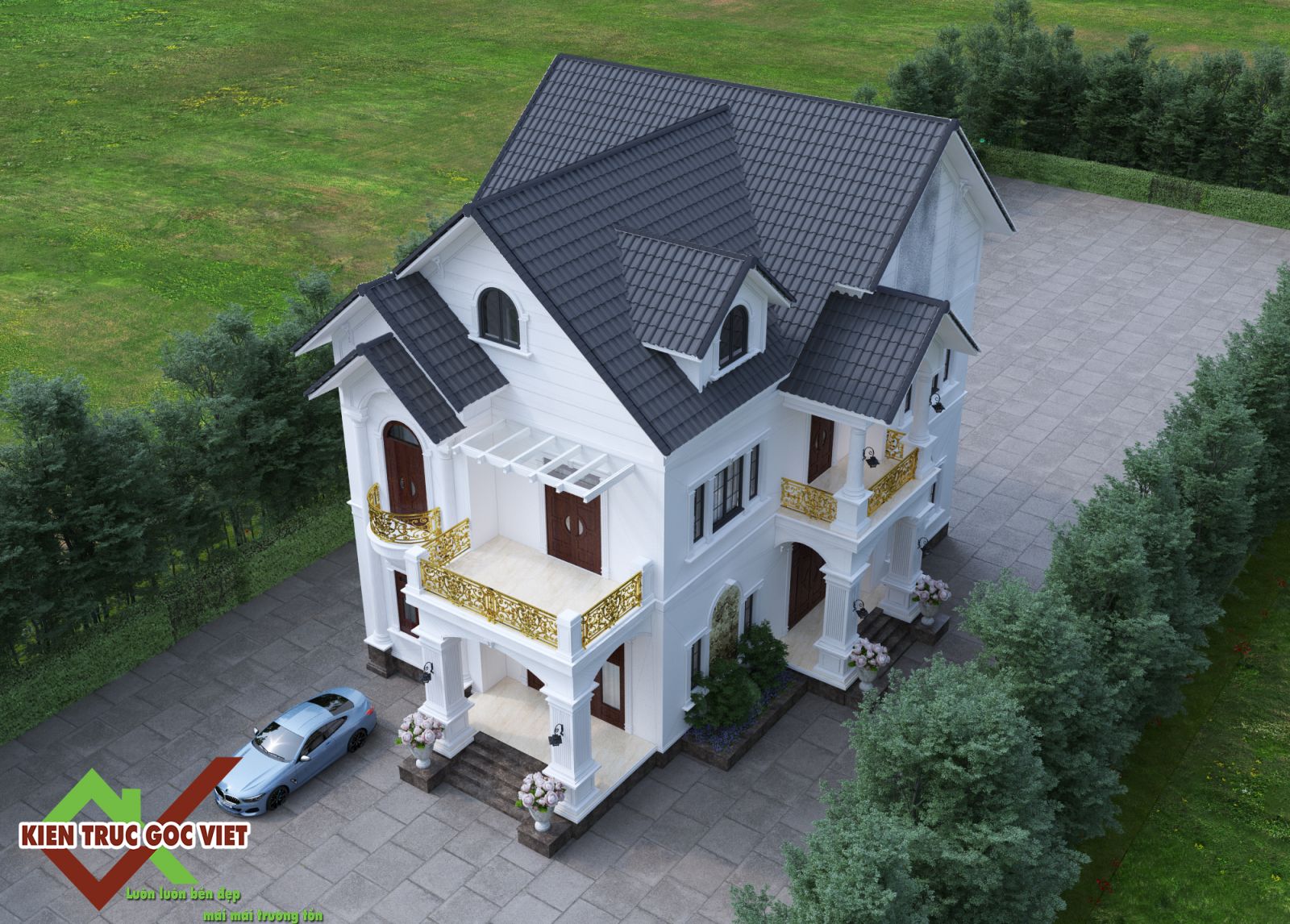 Phối cảnh mặt tiền view trên xuống 