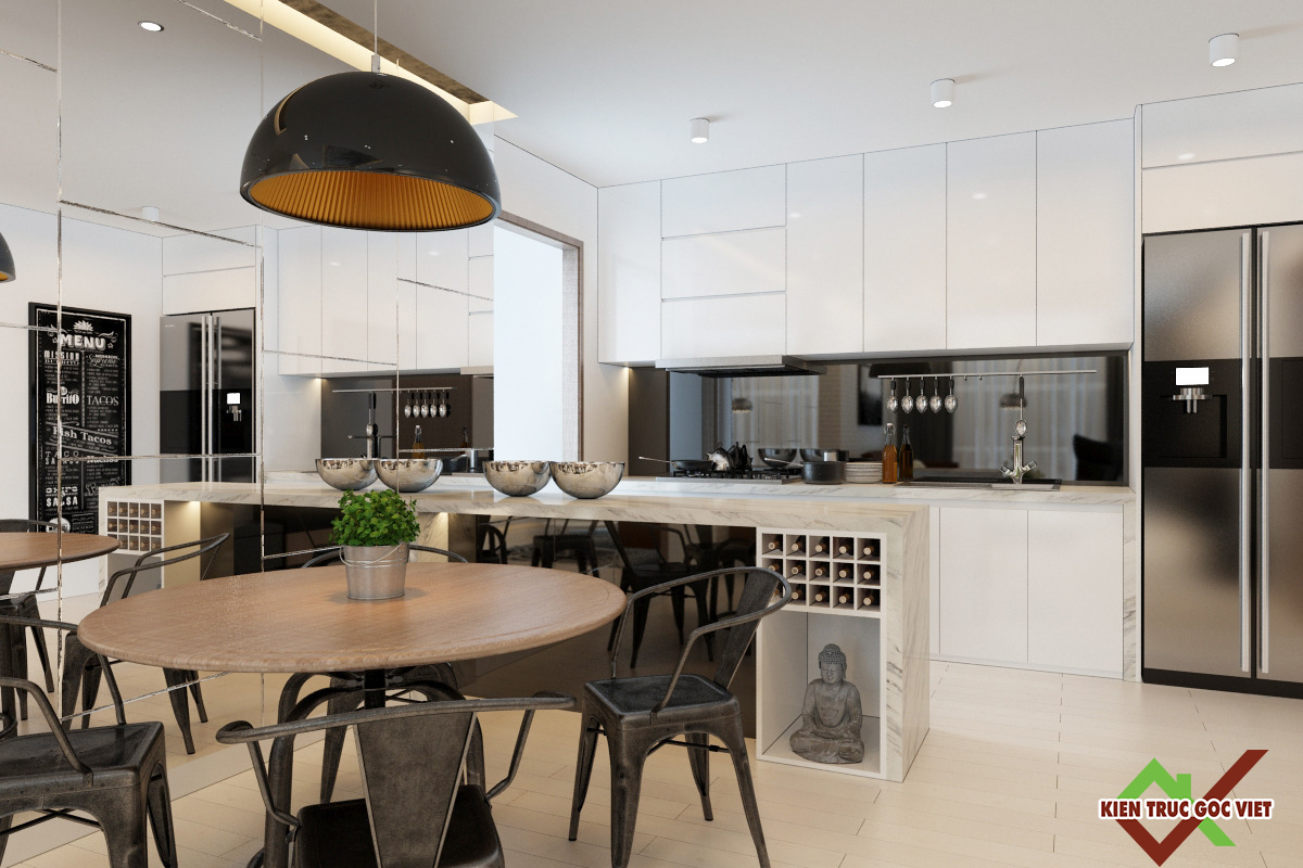 Phối cảnh nội thất khu bếp biệt thự vườn