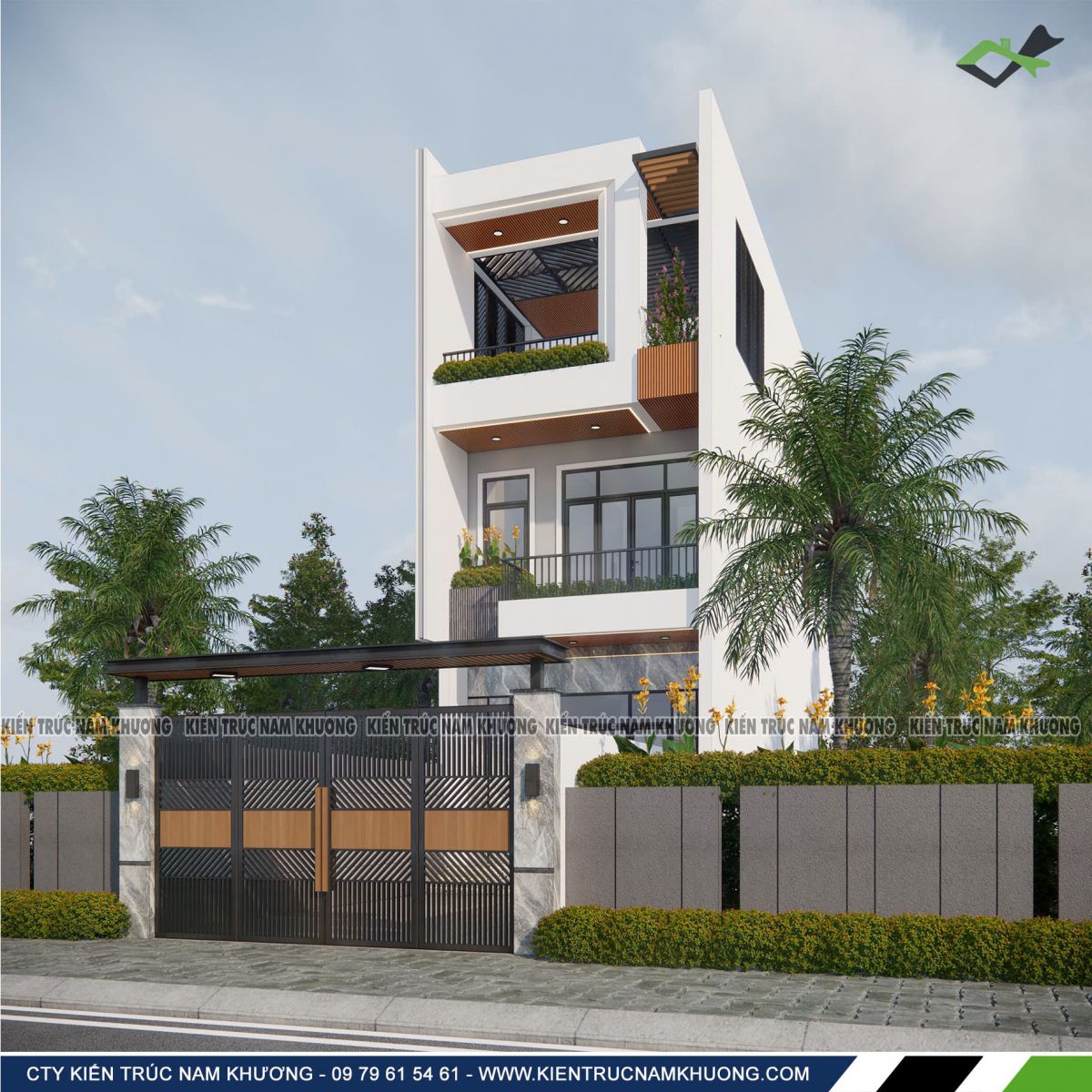 Thiết kế nhà phố 3 tầng hiện đại góc cạnh