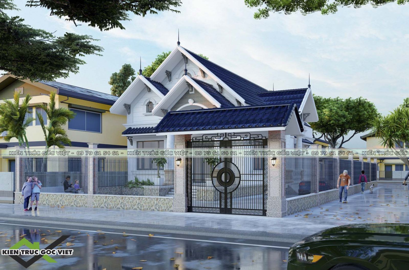 Phối cảnh tổng thể mặt tiền và cổng 