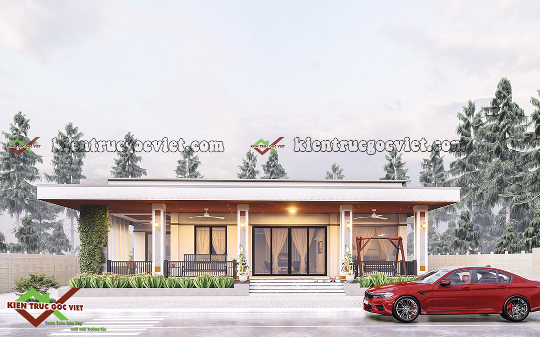 Phối cảnh mặt tiền căn nhà vườn