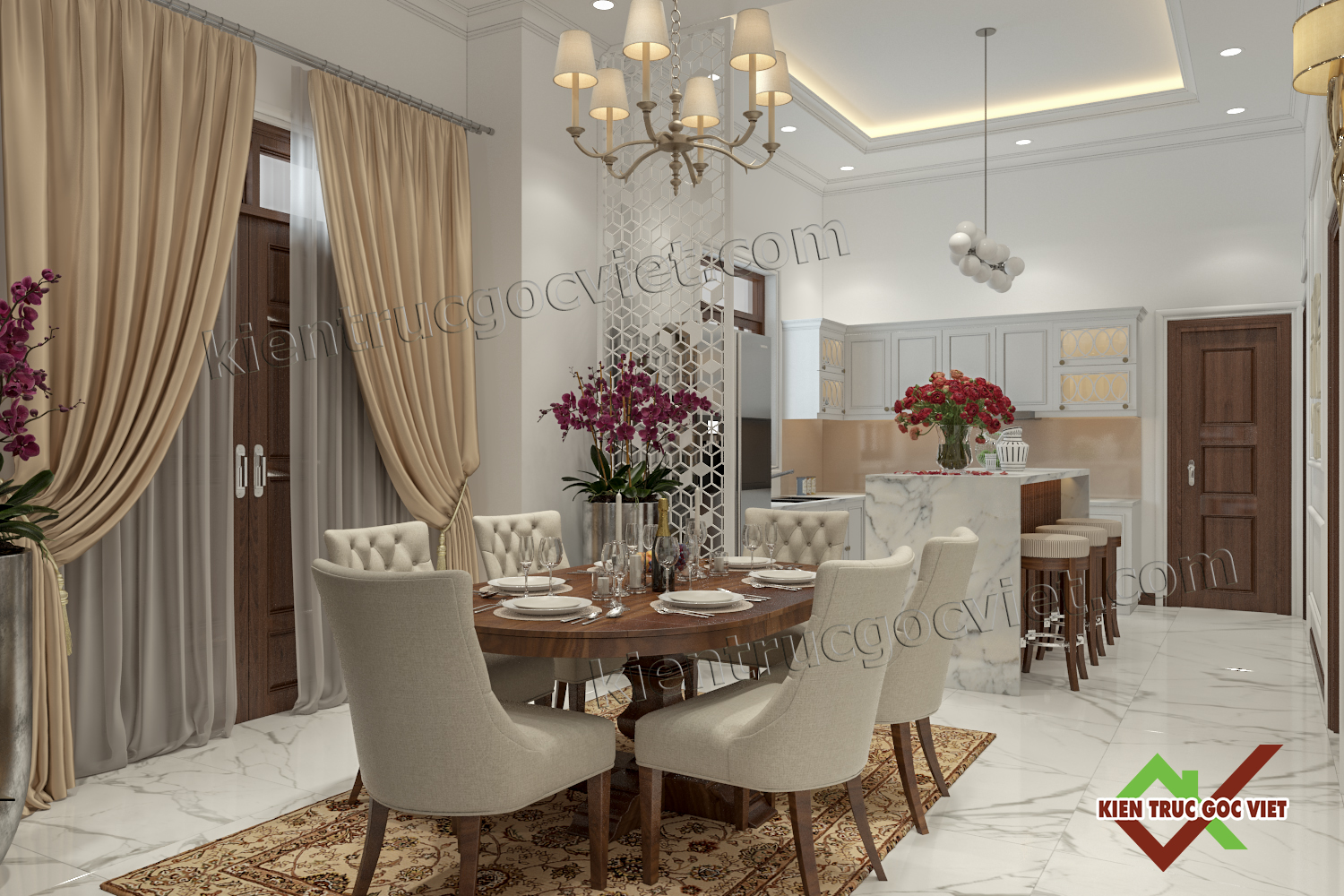 thiết kế phối cảnh nhà bếp 