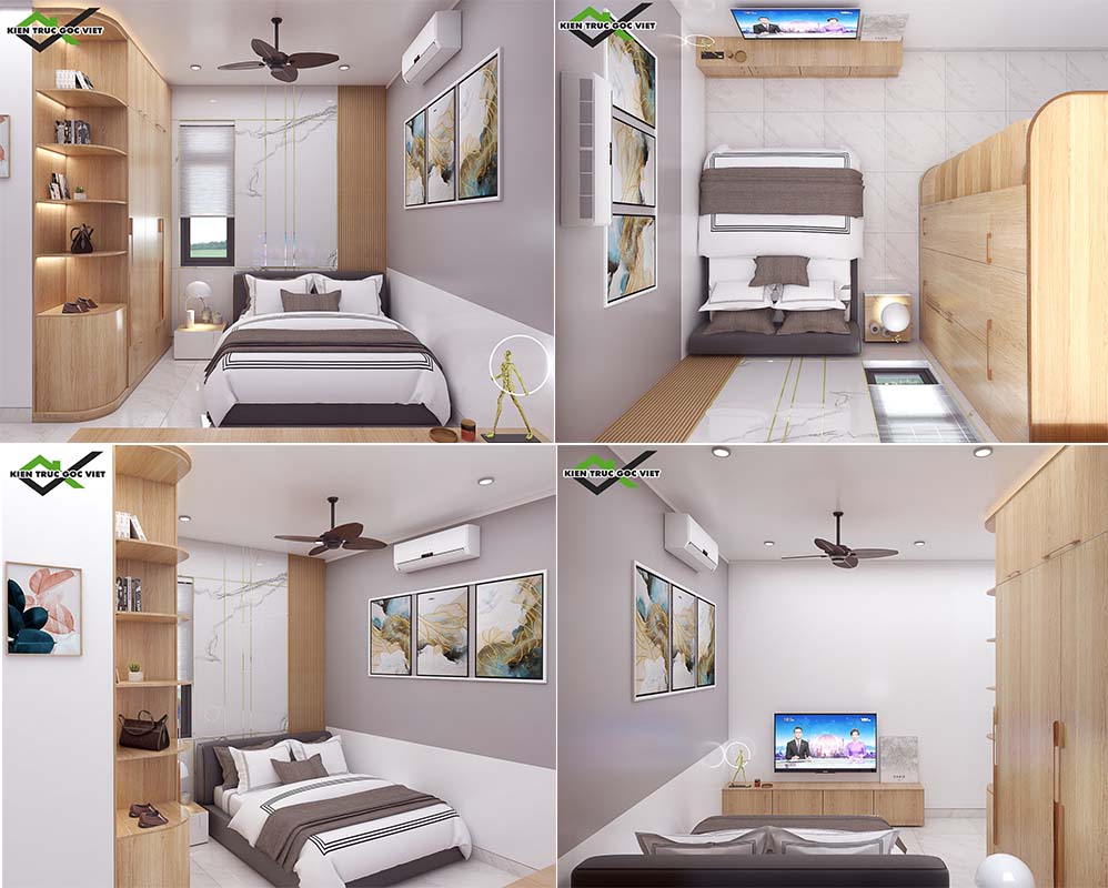 Phối cảnh phòng ngủ 2 pc hiện đại