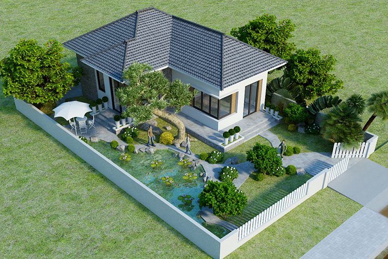 Mẫu nhà cấp 4 với sân vườn 