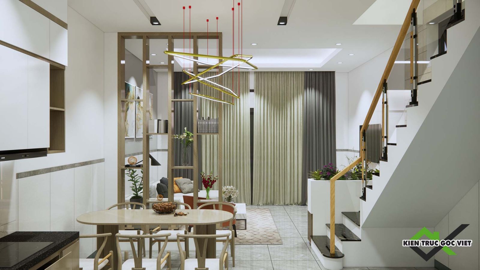 Nội thất nhà phố 2 tầng 4,8 x 12,5m 